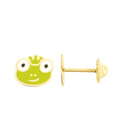 Boucles d'oreilles grenouille or jaune & émail - Bambins