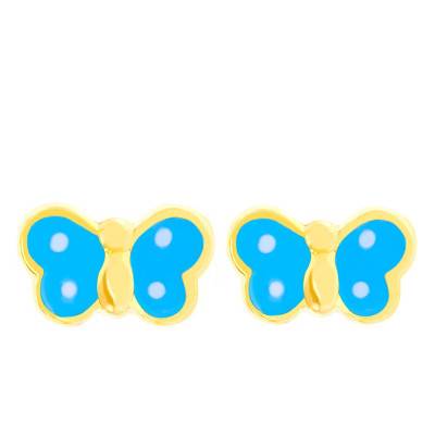 Boucles d'oreilles papillons bleus email & or jaune - Bambins