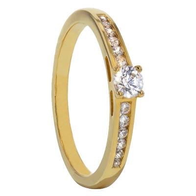 Yellow Gold 375 Diamond Accompanied Solitaire Ring 0.38 ct - Alliantine