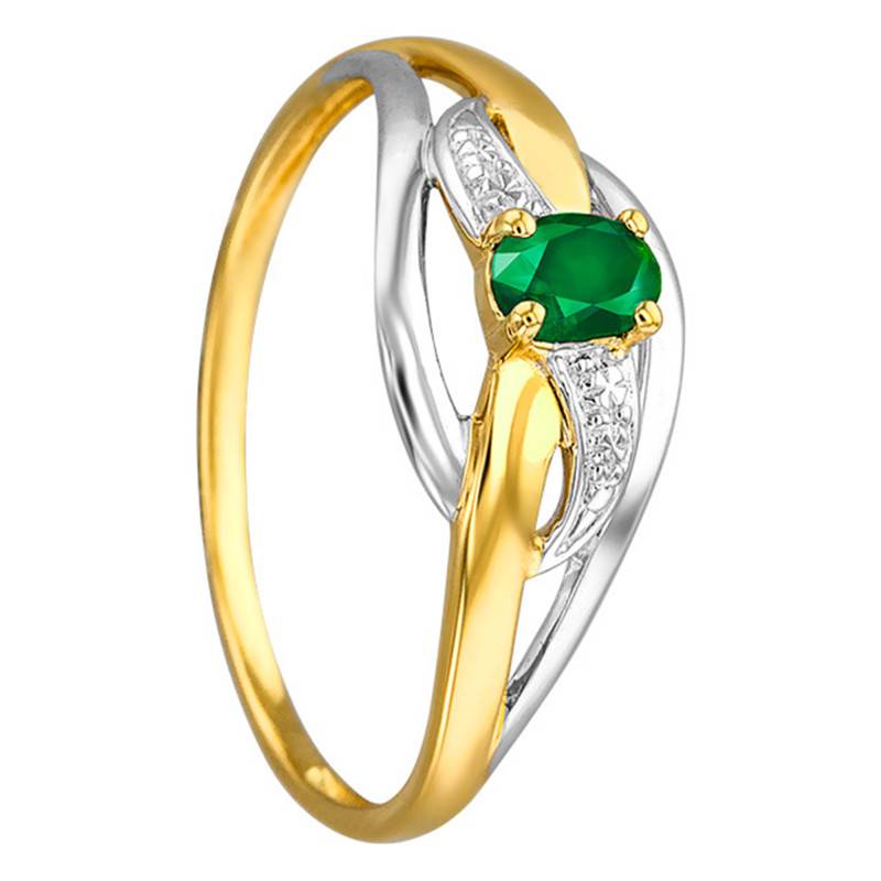 750/1000 Two-Tone Gold Emerald 0.17 ct & Diamond Solitaire Ring with Side Stones - Joelli