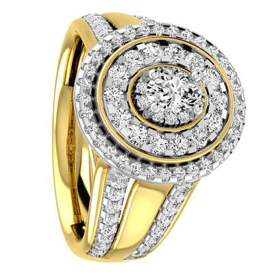 750 Rhodium-Plated Yellow Gold Diamond Halo Engagement Ring with 0.30 ct H SI1 Center Diamond and 0.95 ct Diamond Halo - Divine