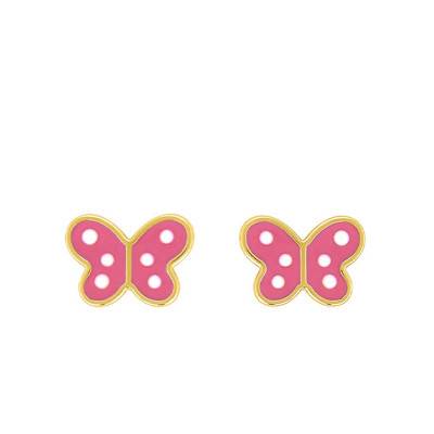 Boucles d'oreilles Papillon Rose en Or Jaune 375 - Bambins