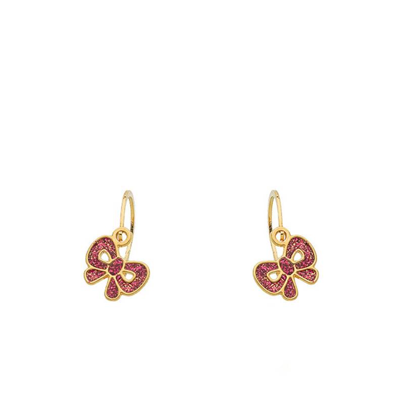 375 Yellow Gold & Lacquer Glitter Bow Stud Earrings - Bambins
