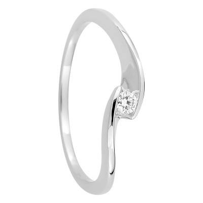 Bague Solitaire Courbée en Or Blanc 375 & Diamant Synthétique 0,05 ct à 0,25 ct - Emanessence