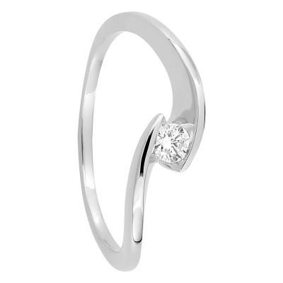 Bague Solitaire Courbée en Or Blanc 375 & Diamant Synthétique 0,05 ct à 0,25 ct - Emanessence