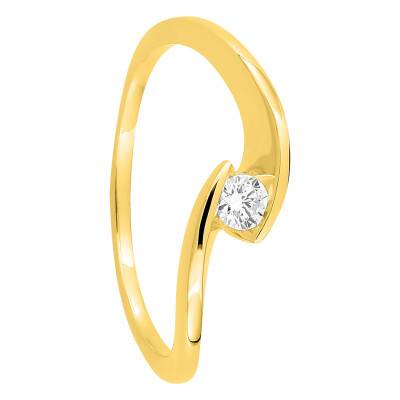 Bague Solitaire Courbée en Or Jaune 375 & Diamant Synthétique 0,05 ct à 0,25 ct - Emanessence