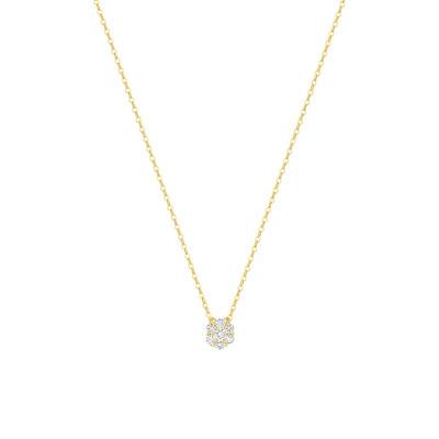 375 Yellow Gold & 0.15 ct Synthetic Diamond Necklace, Length 40 cm to 45 cm - Emanessence