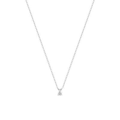 Collier en Or Blanc 375 & Diamant Synthétique 0,05 ct à 0,25 ct, Longueur 40 à 45 cm - Emanessence