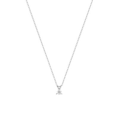 Collier en Or Blanc 375 & Diamant Synthétique 0,05 ct à 0,25 ct, Longueur 40 à 45 cm - Emanessence