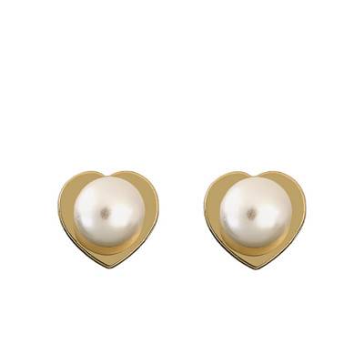 Puces d'oreilles coeur Or Jaune 750 et perle de culture - Bambins