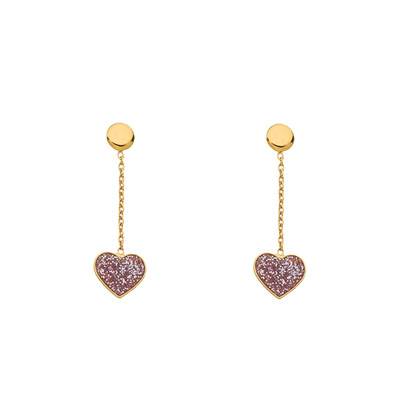 "Yellow Gold 375 Glitter Heart Drop Earrings" - Bambins