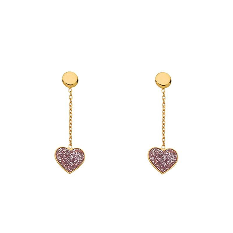"Yellow Gold 375 Glitter Heart Drop Earrings" - Bambins