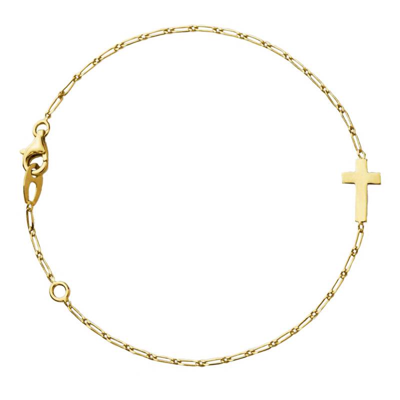 750 Yellow Gold Cross Bracelet, Adjustable Length 16 cm to 18 cm - Augis