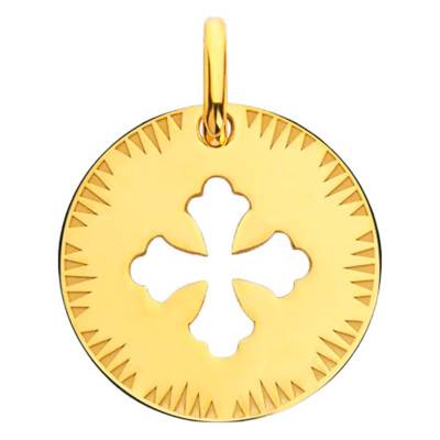 Médaille Croix Fantaisie Ajourée Or Jaune 750, Diamètre 16 mm - Augis