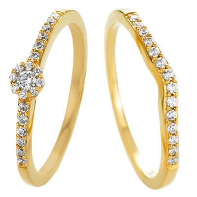 Iseult 375/1000 Yellow Gold & GSI Diamond Comfort Engagement Ring and Half Eternity Wedding Ring Duo - Alliantine