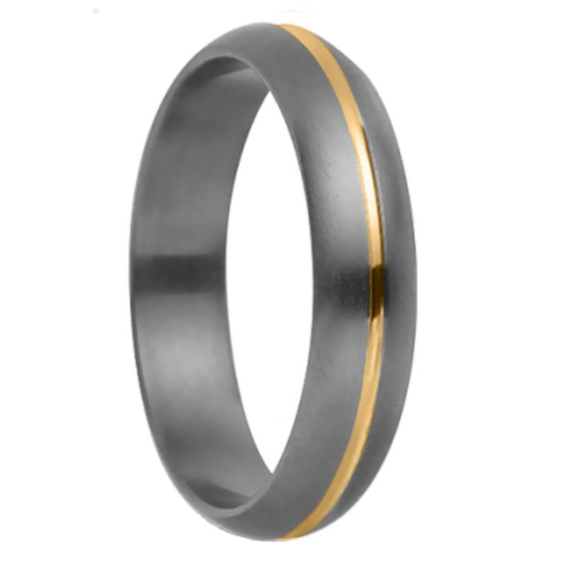 Titanium & 750/1000 Yellow Gold Half-Dome Comfort-Fit Wedding Ring Rhésos, Width 4 mm - Aurodesign