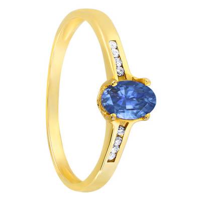 Bague Or Jaune 750, Saphir Ceylan 0,59 ct, Diamants 0,06 ct - Aurora