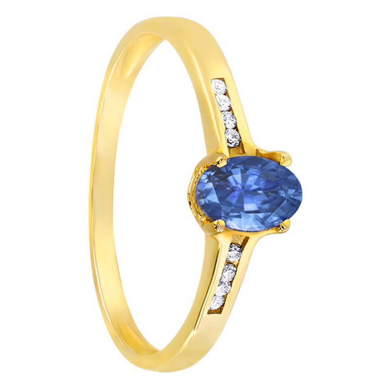 750 Yellow Gold Ceylon Sapphire 0.59 ct & Diamond 0.06 ct Solitaire Ring with Side Stones - Aurora