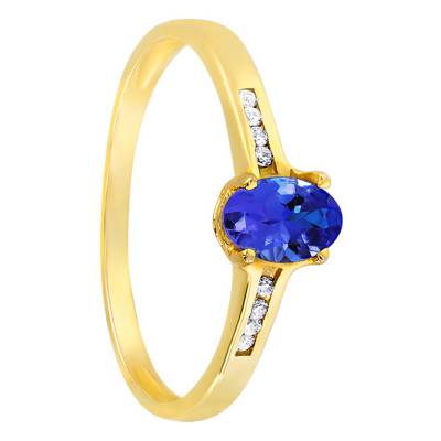 750 Yellow Gold Diamond 0.06 ct and Sapphire 0.59 ct Solitaire Ring with Side Stones - Aurora