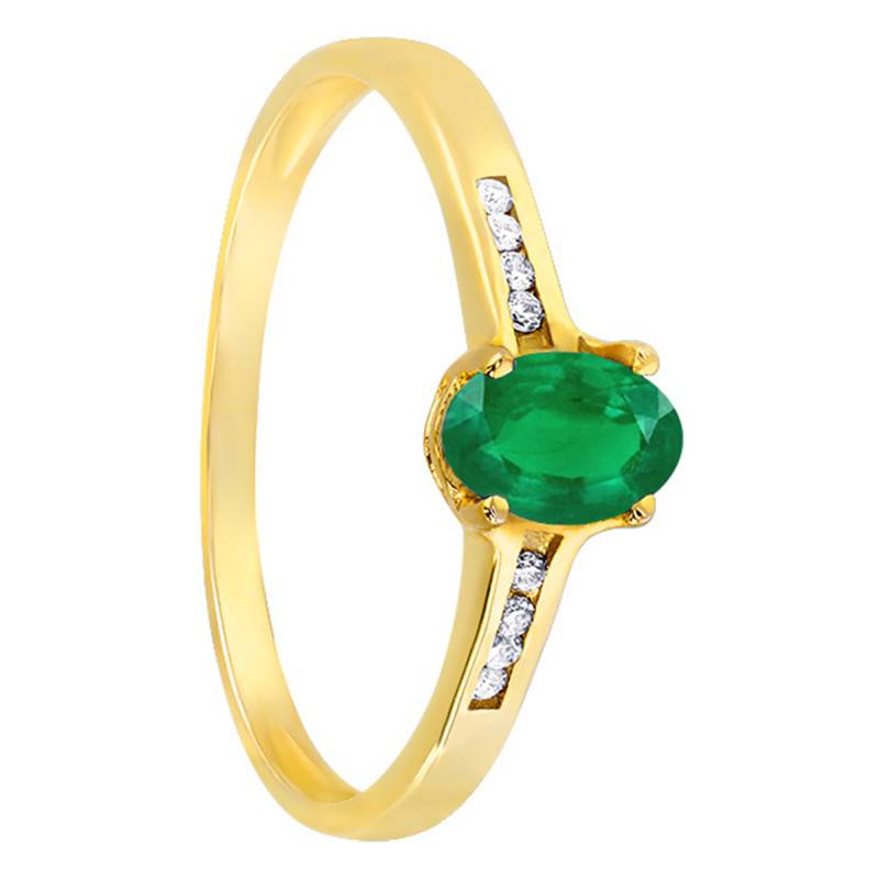 750/1000 Yellow Gold Emerald 0.59 ct & Diamond 0.06 ct Solitaire Ring with Side Stones - Aurora