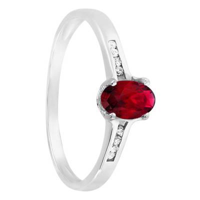 750/1000 White Gold Ruby 0.59 ct & Diamond 0.06 ct Solitaire Ring with Side Stones - Aurora
