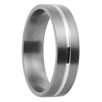 Dioné Grooved Comfort-Fit Titanium & 750/1000 White Gold Wedding Ring 5 mm - Aurodesign