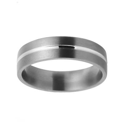 Alliance Ruban Confort Dioné en Titanium et Or Blanc 750 Rainurée, Largeur 5 mm - Aurodesign