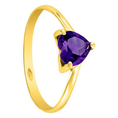 375/1000 Yellow Gold Heart Amethyst Solitaire Ring - Aurora