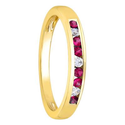Yellow 375/1000 or 750/1000 Gold, 0.06 ct Diamonds & 0.18 ct Rubies Ring - Aurora