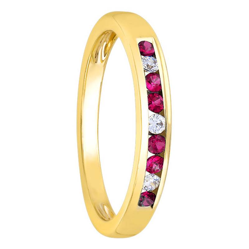 Yellow 375/1000 or 750/1000 Gold, 0.06 ct Diamonds & 0.18 ct Rubies Ring - Aurora