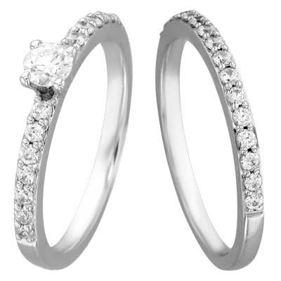 Duo Alliance & Solitaire Amour en Or Blanc 750 & Diamants GSI2 0,20 ct - Alliantine