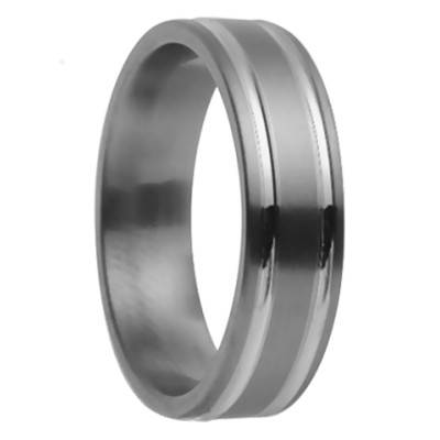 Méliades Comfort-Fit Ribbon Wedding Ring in Titanium with 2 750 White Gold Grooves, Width 7 mm - Aurodesign