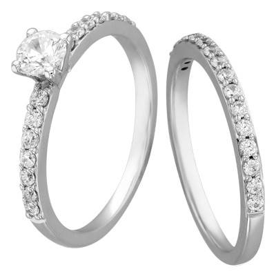Duo Alliance & Solitaire Amour en Or Blanc 750 & Diamants GSI2 0,33 ct - Alliantine