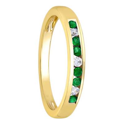 Bague Or Jaune 375 ou 750, Emeraudes 0,18 ct, Diamants 0,06 ct - Aurora