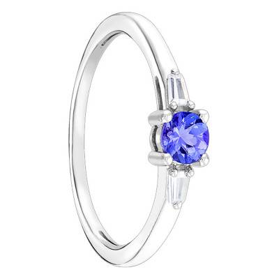 White Gold 375 or 750 Tanzanite 0.28 ct & Diamond Accent Solitaire Ring - Aurora