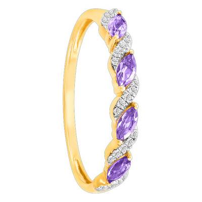 Bague Or Jaune Diamants & Améthystes 0.27ct - Aurora