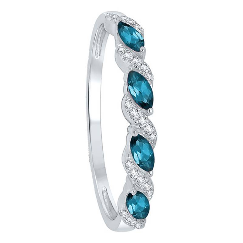 375 White Gold Diamond and London Blue Topaz Ring 0.27 ct - Aurora