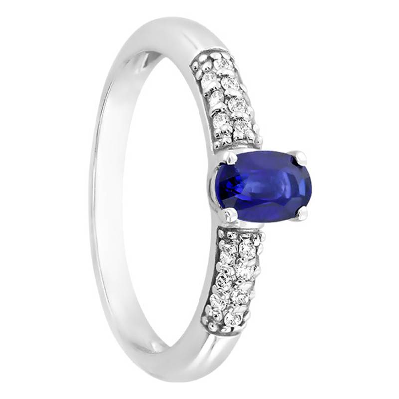 Accompanied Sapphire 0,59 ct Solitaire Ring in 750 White Gold & 0,15 ct Diamonds - Aurora