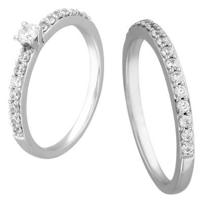 Duo Alliance & Solitaire Amour en Or Blanc 750 & Diamants GSI2 0,16 ct - Alliantine