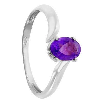 Bague Or Blanc 375 & pierre Améthyste ovale - Aurora
