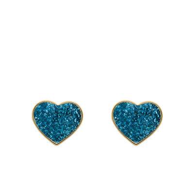 375 Yellow Gold & Lacquer Blue Heart Stud Earrings - Bambins