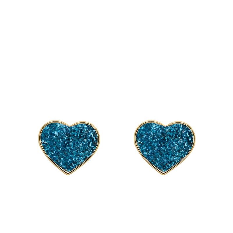 375 Yellow Gold & Lacquer Blue Heart Stud Earrings - Bambins
