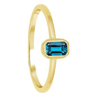 375/1000 Yellow Gold Baguette-Cut London Blue Topaz Solitaire Ring - Aurora