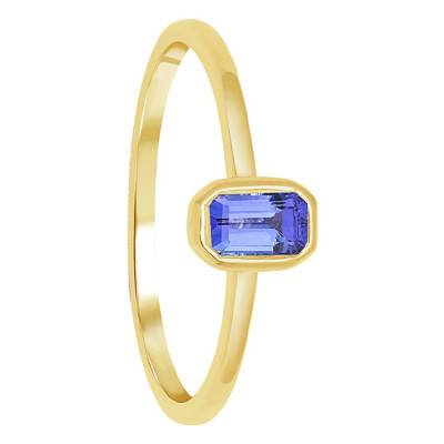 Tanzanite Baguette-Cut Yellow Gold 375 Solitaire Ring - Aurora