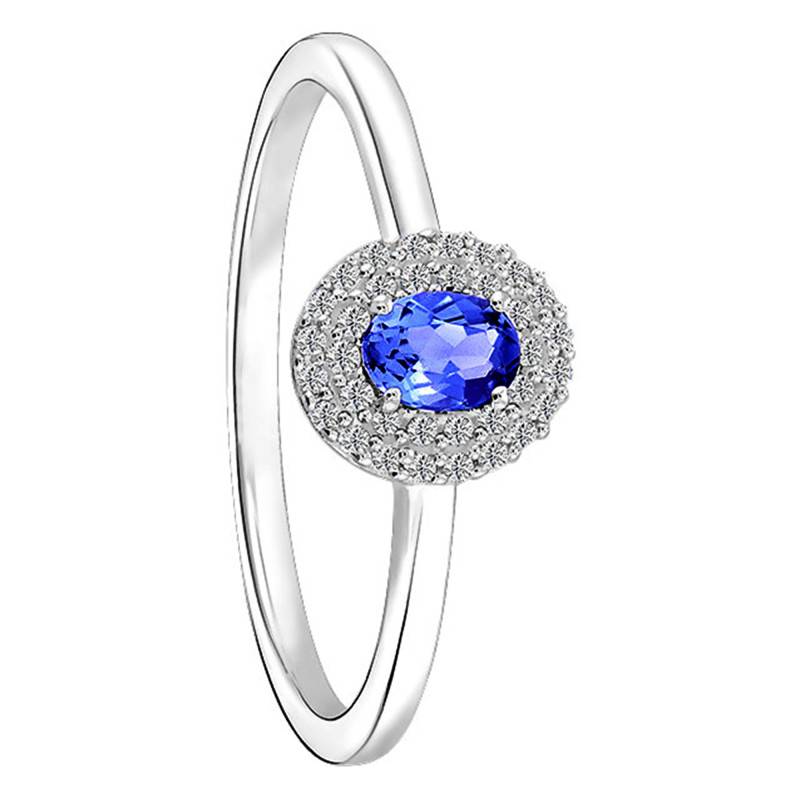 White Gold 375 or 750 Tanzanite Solitaire Ring with 0.10 ct Diamonds - Aurora