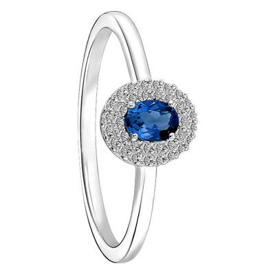 White Gold 375 or 750 London Blue Topaz & 0.10 ct Diamond Solitaire Ring - Aurora