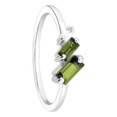 White Gold Ring with Diamond & Green Tourmaline - Aurora