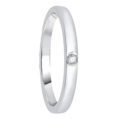 Bague de Fiançaille Demi-Bombée Allégée en Or Blanc 375 & Diamant 0,02 ct - Alliantine