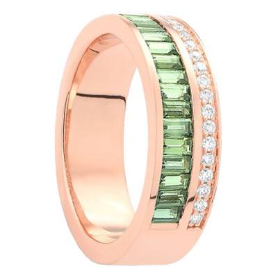 Bague Or Rose 750, Saphirs Verts 1,10 ct, Diamants 0,15 ct - Aurora