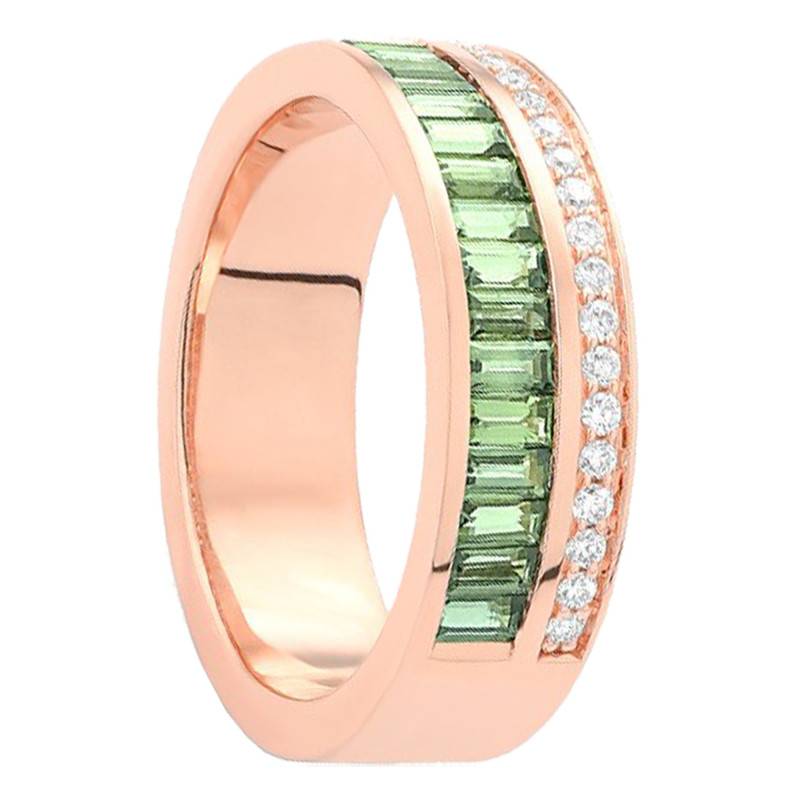 750 Rose Gold, 0.15 ct Diamond & 1.10 ct Green Sapphire Ring - Aurora